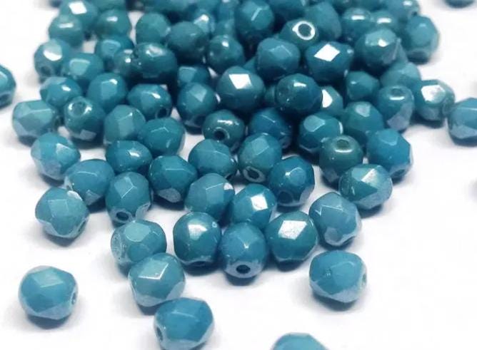 4mm Fire Polish Baby Blue Luster, Czech glass faceted round bead, 14464-50 beads