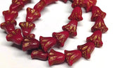 Lily Bead 9x10mm, Red Opaline w/Gold Wash, 10 Beads