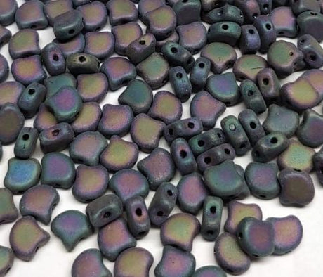 Ginko Bead Jet Red Iris Matte, 2 hole Czech Glass beads, 23980-21195 Qty 35 beads