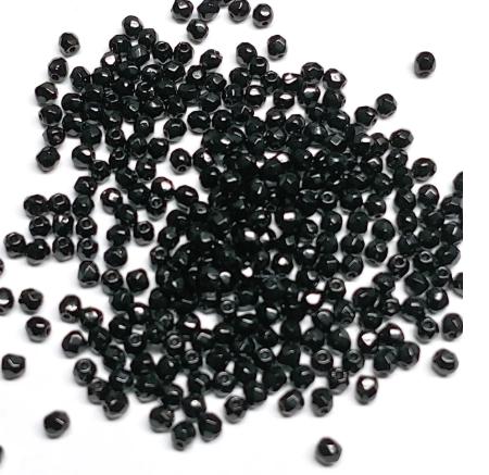 3mm Jet, Czech Fire Polish glass faceted, 23980-99 Beads