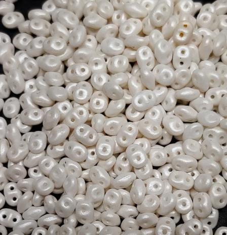 SuperDuo Pearl Shine White, 2-Hole 2.5x5mm Czech Glass-24001, 10 grams