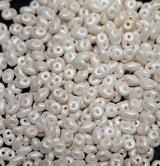 SuperDuo Pearl Shine White, 2-Hole 2.5x5mm Czech Glass-24001, 10 grams