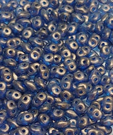 SuperDuo Halo Cerulean Blue, 2-Hole 2.5x5mm Czech Glass Beads, 11 grams