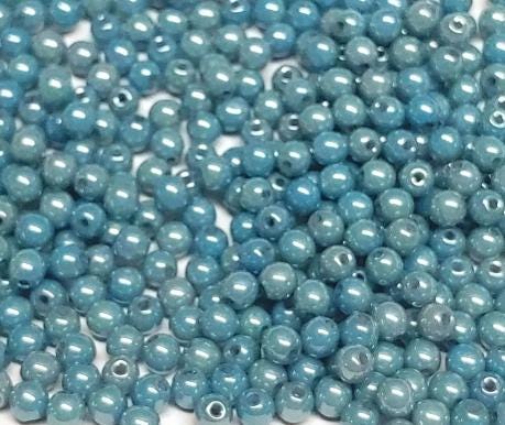 3mm Round Baby Blue Luster Czech Glass Beads, 14464 50 beads