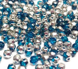 3mm Fire Polish Capri Blue Silver Half Coat, Czech glass faceted, 60080-27001
