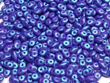 SuperDuo Tropical Blue Grape, Czech Glass 2-hole bead 2.5x5mm-24510, 10 grams
