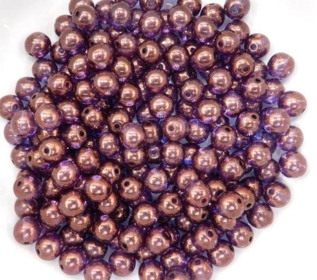 6mm Round Crystal Lila Vega Luster Glass Beads, 00030-15726 - 25 beads