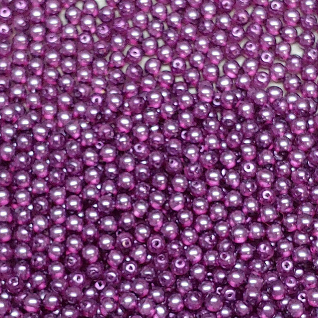 4mm Round Crystal Pearl Dark Violet, Czech Glass Beads 