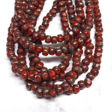 3x4mm Trica Bead Ladybug with Picasso Finish - 3 Cut Czech Glass Beads, 50 beads