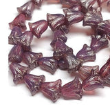 Lily Bead 9x10mm, Purple Opaline with Platinum Wash, Flower Bead - 10 beads