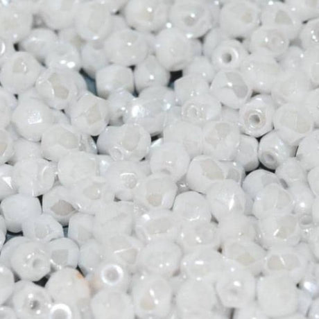 3mm Fire Polish Chalk White Shimmer, Czech glass faceted bead, 21402