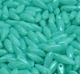 Mini Dagger Bead White Opal Lt Turquoise, Czech Glass Beads, 2.5x8MM, 02020-34309