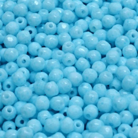 3mm Fire Polish Chalk White Lt Aqua Blue, Czech glass faceted, 03000-34308