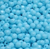 3mm Fire Polish Chalk White Lt Aqua Blue, Czech glass faceted, 03000-34308