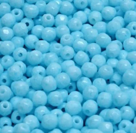 3mm Fire Polish Chalk White Lt Aqua Blue, Czech glass faceted, 03000-34308