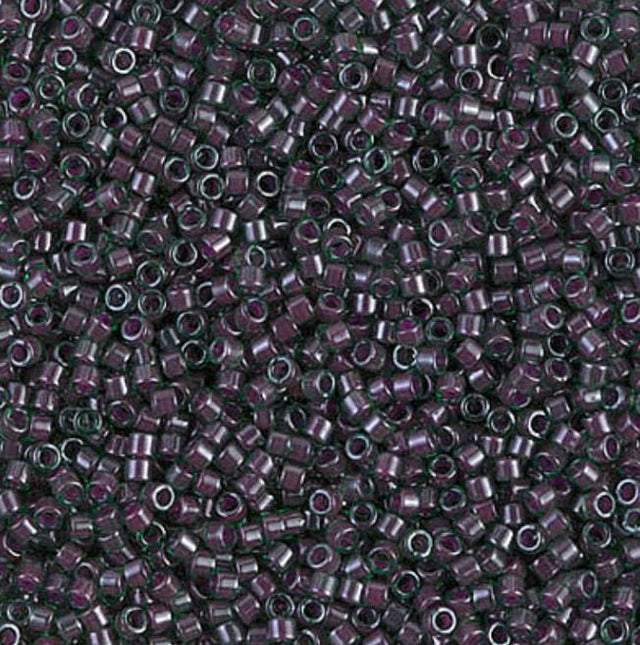 DB0279 11/0 Cranberry Lined Emerald Luster Miyuki Delica 