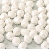 4mm Fire Polish Chalk White Shimmer, Czech glass faceted bead, 21402