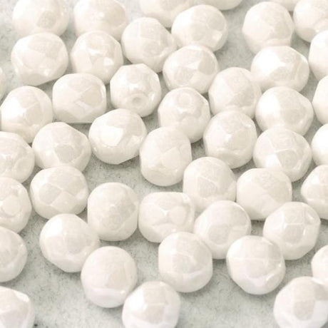 4mm Fire Polish Chalk White Shimmer, Czech glass faceted bead, 21402