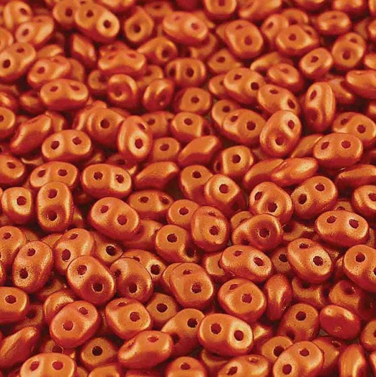 Superduo Gold Shine Brick Red, 2-hole Czech Glass 2.5mm x 5mm, 24106