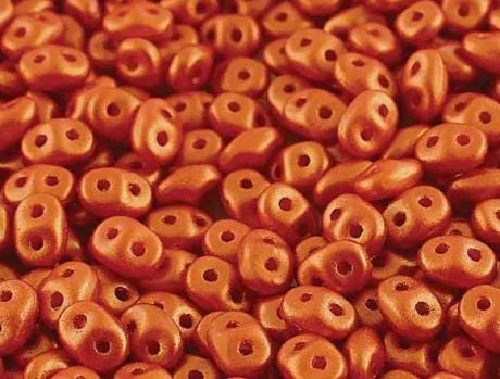 Superduo Gold Shine Brick Red, 2-hole Czech Glass 2.5mm x 5mm, 24106-10 grams