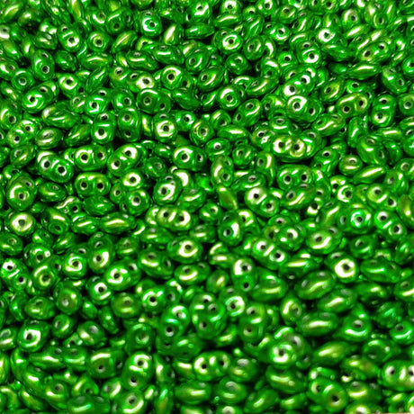 Superduo Metalust Apple Green, Czech Glass 2-hole bead 2.5mm x 5mm