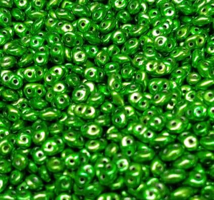 Superduo Metalust Apple Green, Czech Glass 2-hole bead 2.5mm x 5mm, 10 grams