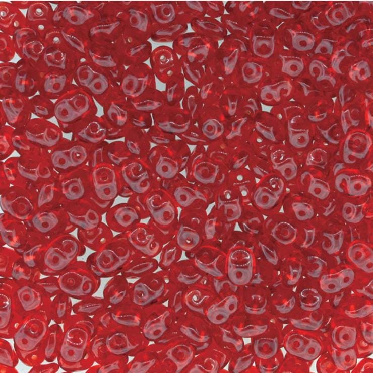 SuperDuo Ruby, Czech Glass 2-hole bead 2.5mm x 5mm-90080