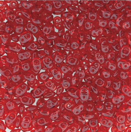 SuperDuo Ruby, Czech Glass 2-hole bead 2.5mm x 5mm-90080