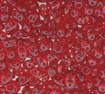 SuperDuo Ruby, Czech Glass 2-hole bead 2.5mm x 5mm-90080, 10 grams