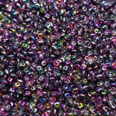 SuperDuo Crystal Magic Violet-Grey, Czech Glass 2-hole bead, 2.5x5mm, 10 grams