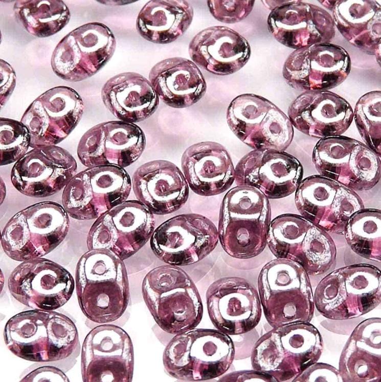 SuperDuo Amethyst Luster, Czech Glass 2-hole bead 2.5mm x 5mm-20060-14400, 10 grams