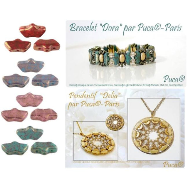 Delos Bronze Coatings 4 Colors Par Puca ®-Paris® 3 Hole 6x11mm-25 Beads**See pattern section, Free patterns if not added to cart