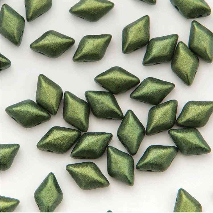 GemDuo Gold Shine Dark Olive, 2-Hole Czech Glass 8x5mm, 02010-24103-50 beads