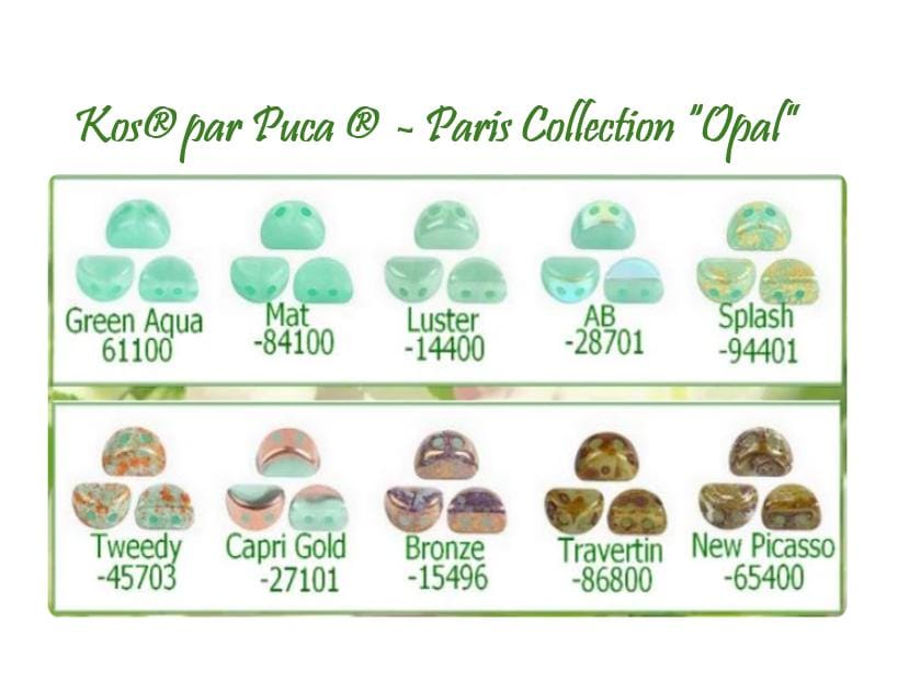Kos par Puca Green Aqua Opal, 2-Hole 6X3MM Czech Glass, Choose a Color-10 Grams