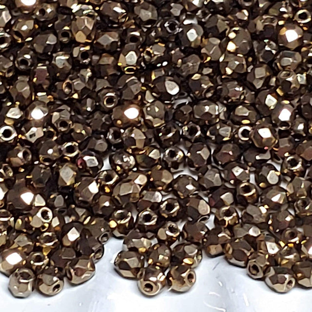 3mm Fire Polish Light Bronze, Czech glass faceted bead, 90215