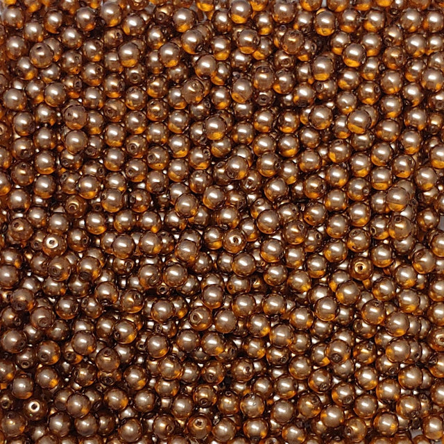 4mm Crystal Pearl Brown-Round, Czech Glass Beads