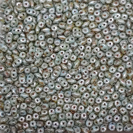 Superduo Chalk Lazure Blue,  Czech Glass 2-hole bead 2.5x5mm, 03000-65431