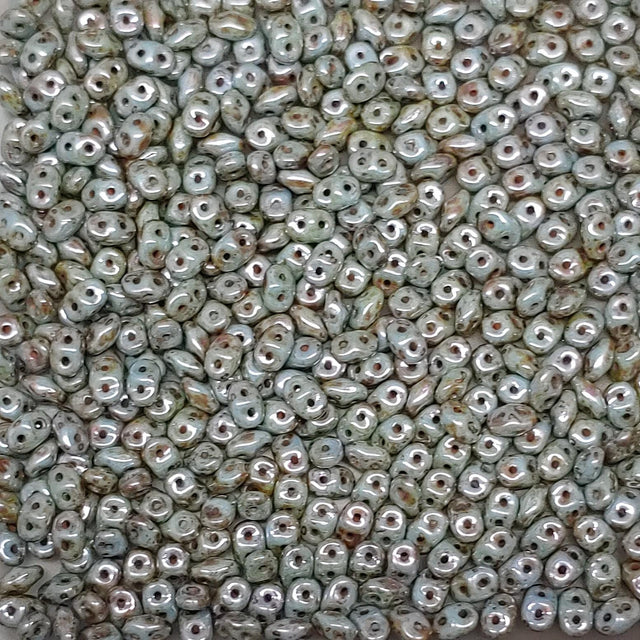 Superduo Chalk Lazure Blue,  Czech Glass 2-hole bead 2.5x5mm, 03000-65431