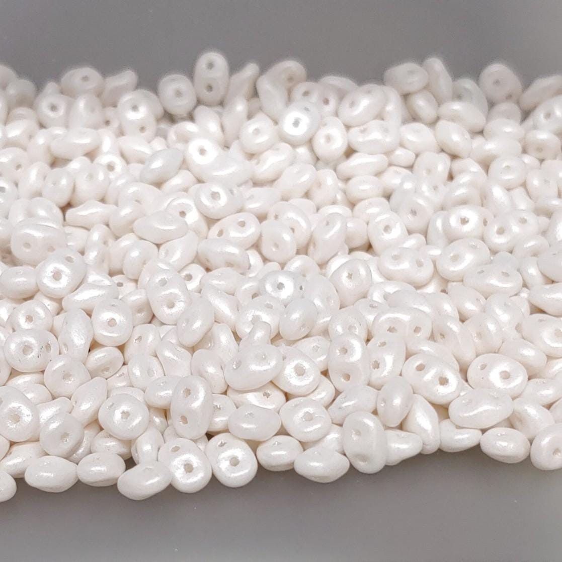 SuperDuo Pearl Shine White, 2-Hole 2.5x5mm Czech Glass-24001, 10 grams