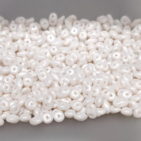 SuperDuo Pearl Shine White, 2-Hole 2.5x5mm Czech Glass-24001, 10 grams