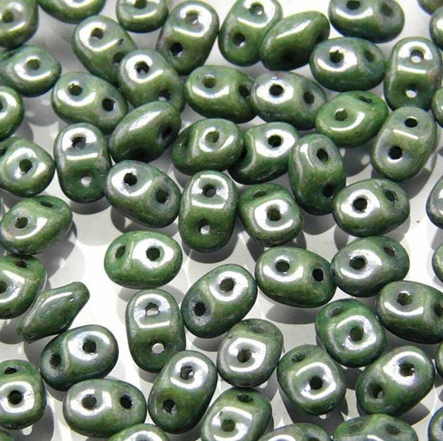 SuperDuo Chalk Green Luster, Czech Glass 2 hole beads 2.5x5mm 03000-14459, 10.7 grams