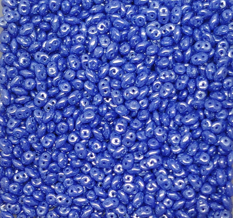SuperDuo Opaque Blue White Luster, Czech Glass 2-hole bead 2.5x5mm, 533050-14400