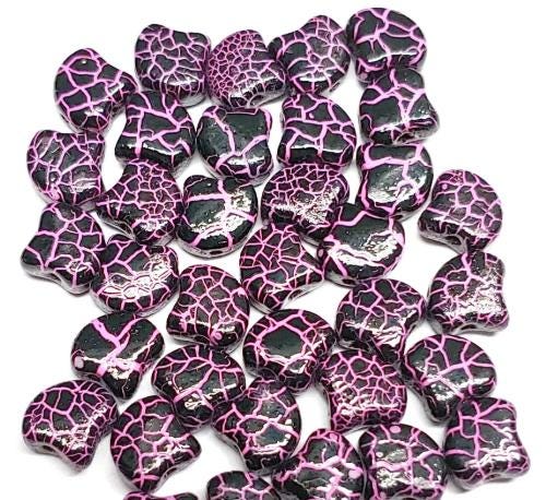 Ginko Bead Ionic Jet Pink, 2-Hole Czech Glass 7.5x7.5mm, 24615-35 beads