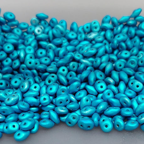 Superduo Metalust Matte Turquoise, Czech Glass 2-hole bead 2.5mm x 5mm, 10 grams