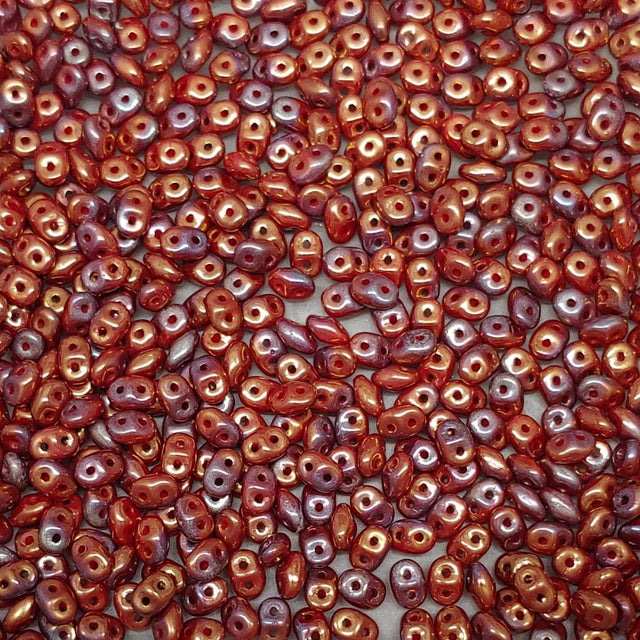 Superduo Coral Red Iris Luster, Czech Glass 2-hole bead 2x5mm, 93200-15780