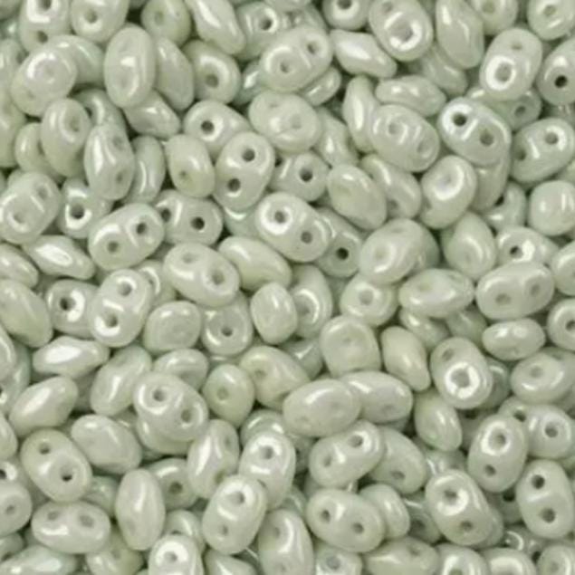 Superduo Chalk Green Luster Light, Czech Glass 2-hole bead 2.5x5mm-03000-14457