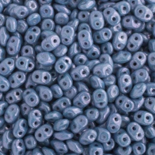 SuperDuo Chalk Blue Luster, 2 hole 2.5x5MM Czech Glass Bead, 03000-14464-10 Grams