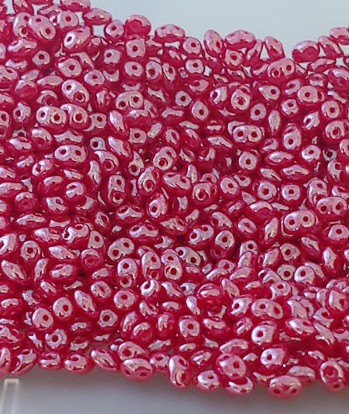SuperDuo Cherry Luster, Czech Glass 2-Hole 2.5x5mm,L91250-14400-10 grams