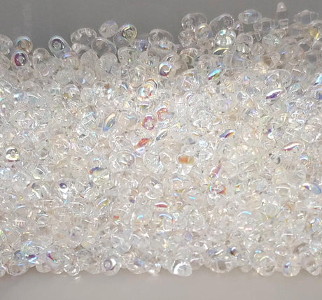 SuperDuo Crystal AB, 2 hole bead 2.5x5mm Czech Glass Beads, 10 grams
