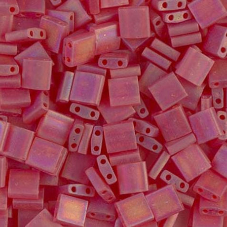Miyuki Tila Beads, Tila, Half Tila or Quarter Tila, Matte Transparent Red Orange AB-140FR, 5 grams